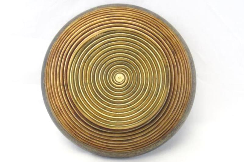 Handmade Ceramic Salad Or Fruit Bowl with Bamboo Overlay Brown 11.75 Inch