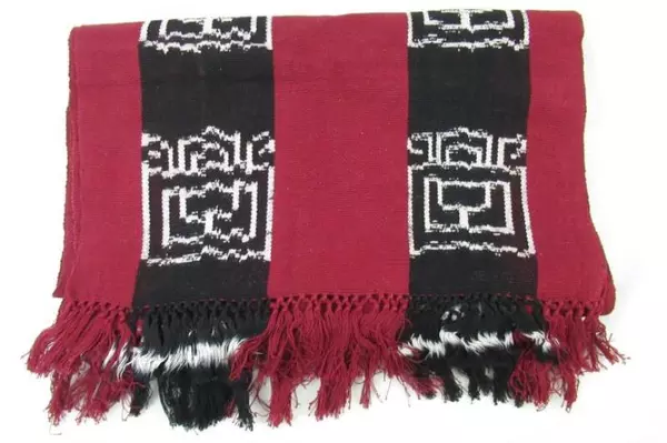 Friendship Bridge Table Runner Hand Made In Guatemala Red Black Fringe