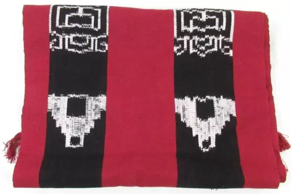 Friendship Bridge Table Runner Hand Made In Guatemala Red Black Fringe