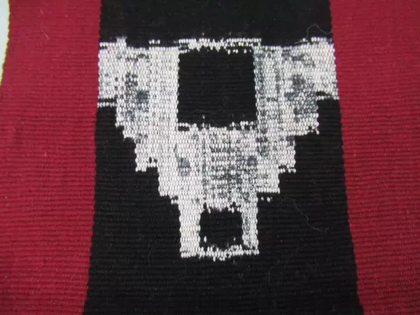 Friendship Bridge Table Runner Hand Made In Guatemala Red Black Fringe