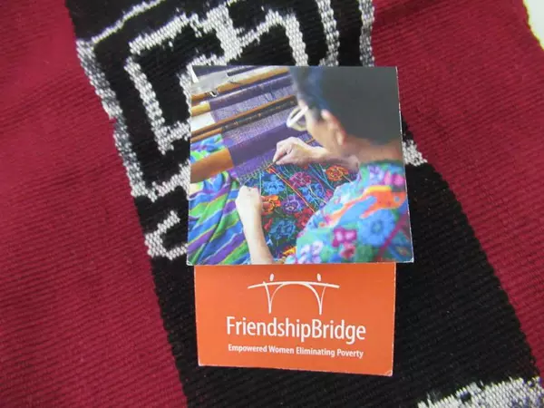 Friendship Bridge Table Runner Hand Made In Guatemala Red Black Fringe