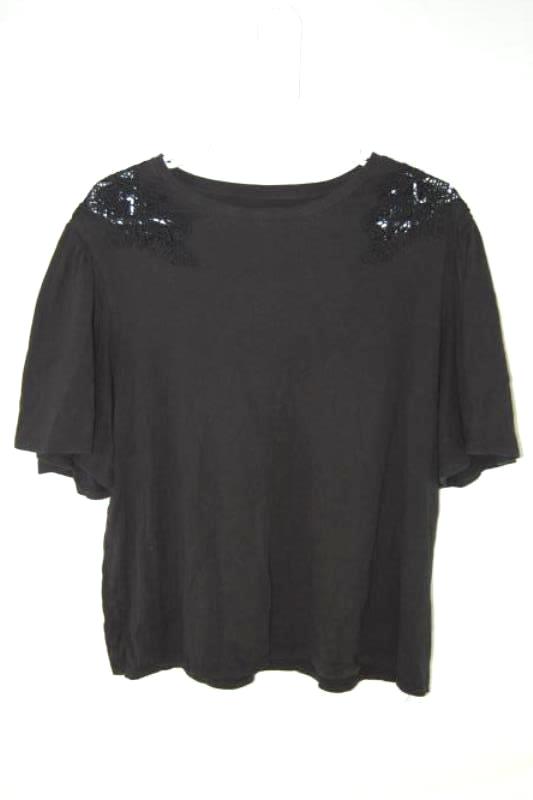 Ava & Viv Women's Top Short Bell Sleeves Embroidered Shoulders Size X Black