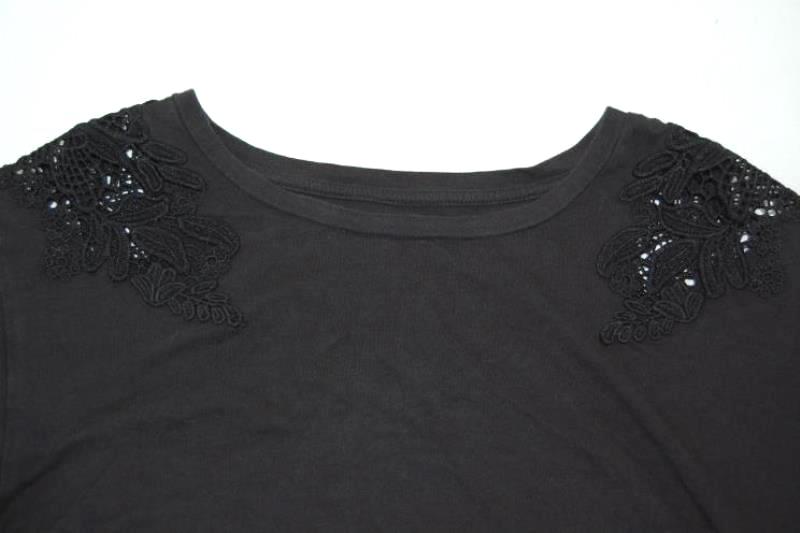 Ava & Viv Women's Top Short Bell Sleeves Embroidered Shoulders Size X Black