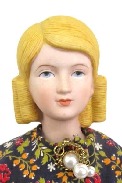Vintage 17" Amy March Little Women Bisque China Doll Yield House w/ Metal Stand