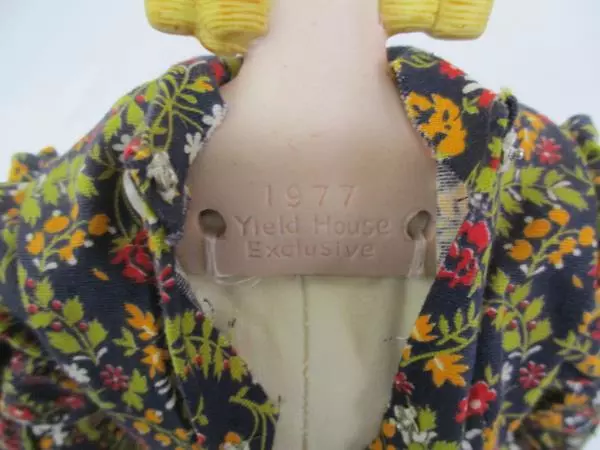 Vintage 17" Amy March Little Women Bisque China Doll Yield House w/ Metal Stand