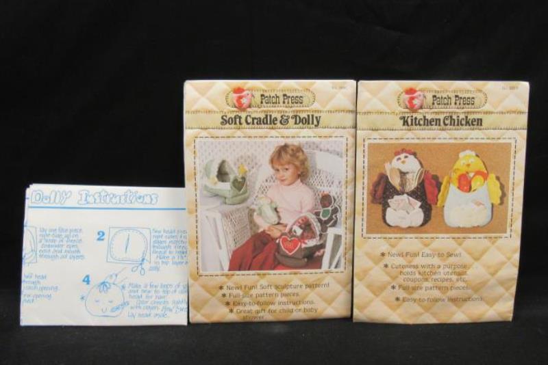 Vtg Patch Press Soft Cradle and Dolly Sewing Pattern Plus Kitchen Chicken