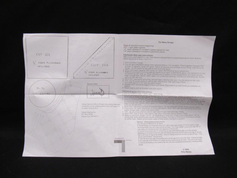 Vintage Indygo Junction Too Many Scraps Uncut Sewing Pattern Vest
