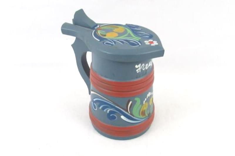 Vintage Wooden Rosemaling Tankard Pitcher Blue Wood 4 Inch Stavanger Norway