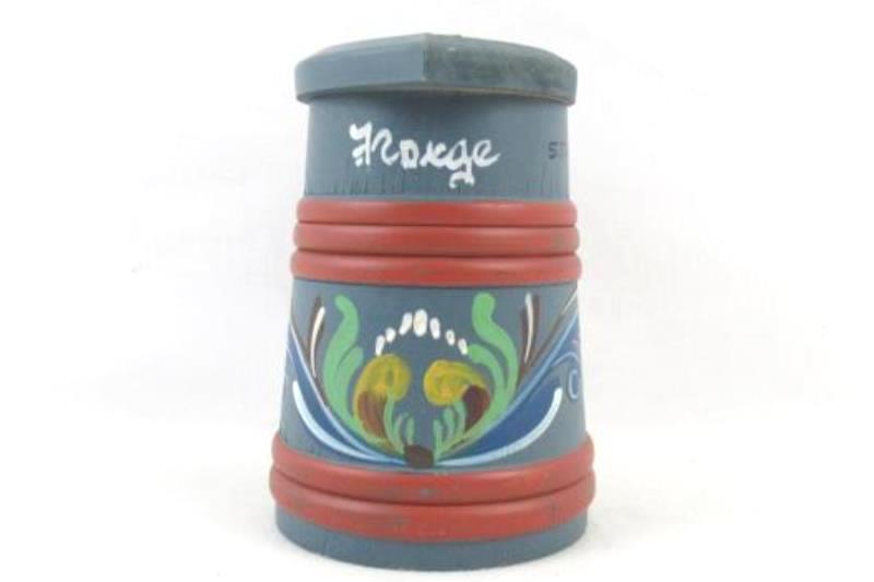 Vintage Wooden Rosemaling Tankard Pitcher Blue Wood 4 Inch Stavanger Norway