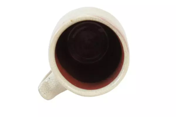 J & D Huntley Mug Cup Wisconsin Pottery Redware Folk Art Cream Glaze Rare