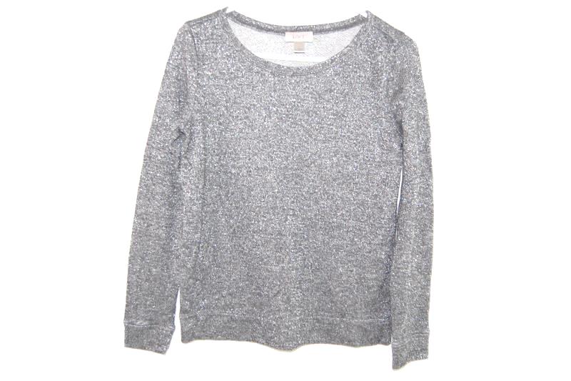 Ann Taylor LOFT Women's Long Sleeve Top Size Small Grey Tinsel Metallic