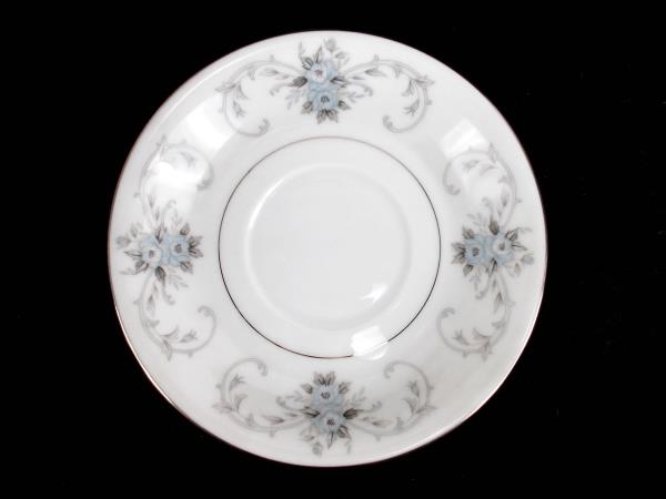 Fleurette by Empress #601 Set 6 Cups and Saucers Japan Blue Gray Roses Platinum