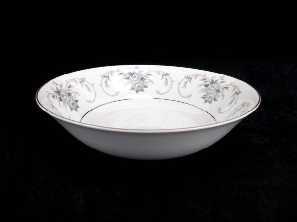 Fleurette by Empress #601 9" Round Serving Bowl Japan Blue Gray Roses Platinum