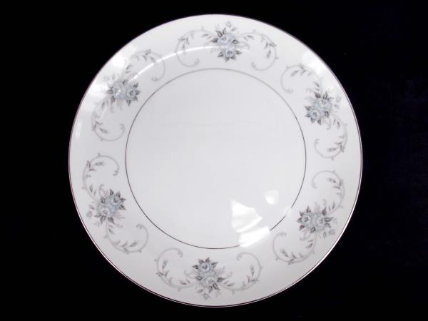 Fleurette by Empress #601 12.5" Round Cookie Plate Japan Blue Gry Roses Platinum