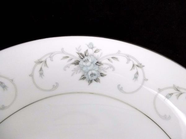 Fleurette by Empress #601 12.5" Round Cookie Plate Japan Blue Gry Roses Platinum
