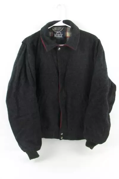 Vintage Woolrich Bomber Jacket Men's See Measurement Wool Shell Plaid Lined Grey