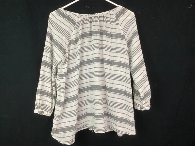 Merona 3/4 Sleeve Striped Shirt Drawstring Neckline Tassel Accents Women's Sz S
