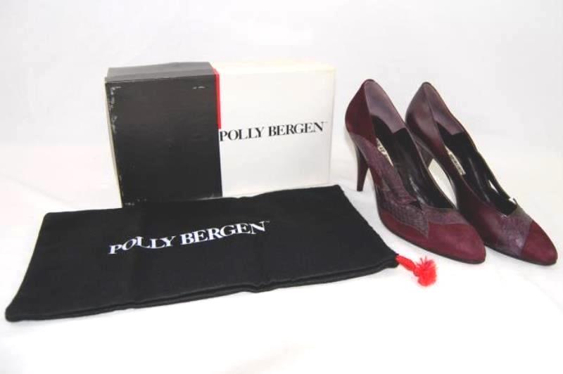 Vintage Polly Bergen Almond Toe Heels Women's Size 9 AA Plum Suede Leather
