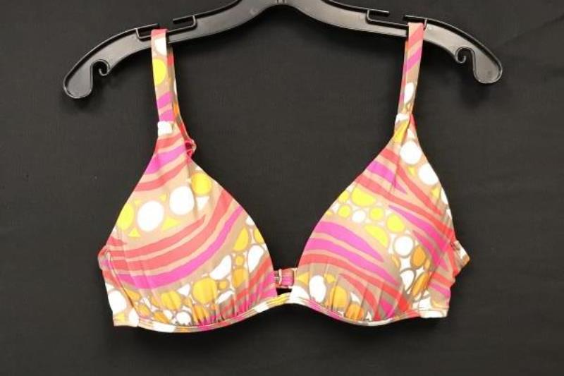 Island Escape Bikini Top Geometric Pattern Women's Size 12 Orange Pink Tan