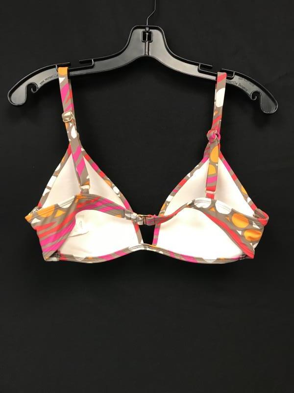 Island Escape Bikini Top Geometric Pattern Women's Size 12 Orange Pink Tan