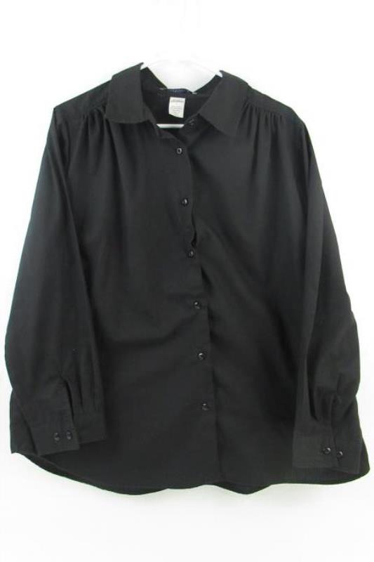Roman's Button Up Blouse Women's Size L Black Crunched Shoulder