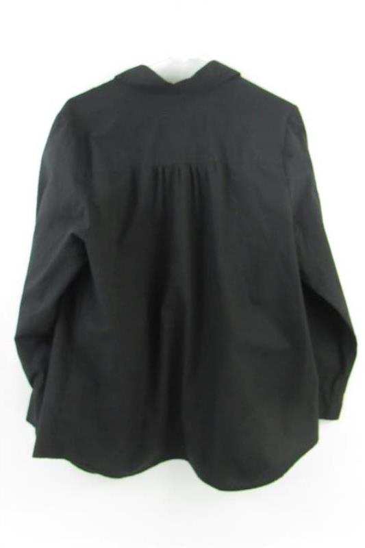Roman's Button Up Blouse Women's Size L Black Crunched Shoulder