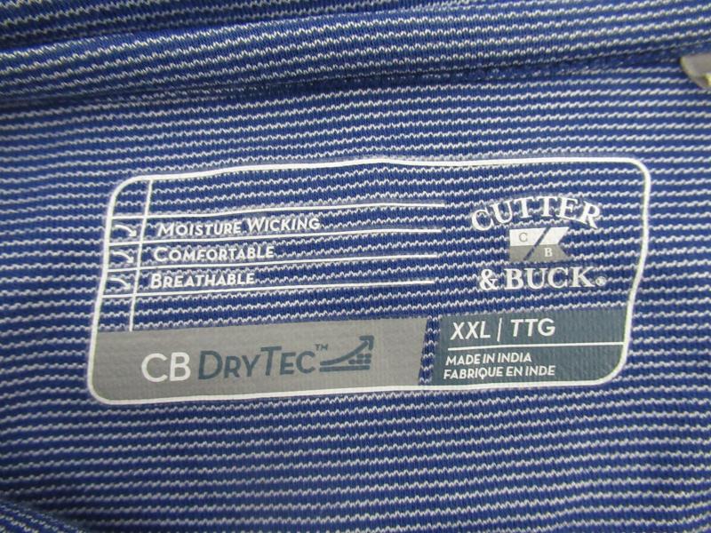 Cutter & Buck Polo Golf Shirt CB DryTec Blue Stripe Short Sleeve Men's Size XXL