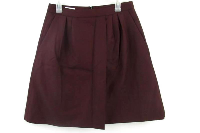 Faconnable Pleated Knee Length Skirt Women's Size 42 Faux Wrap Dark Red