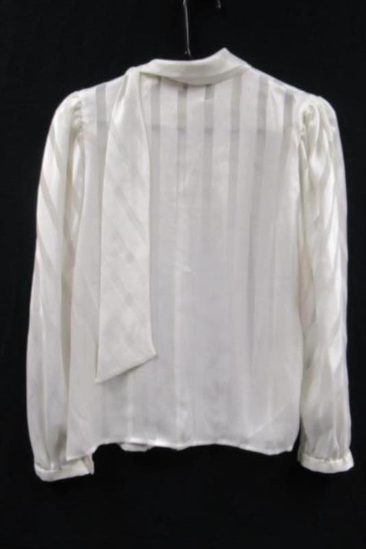 Vintage Nipon Blouse Women's Long Sleeve Top Size 6 White Chiffon Striped