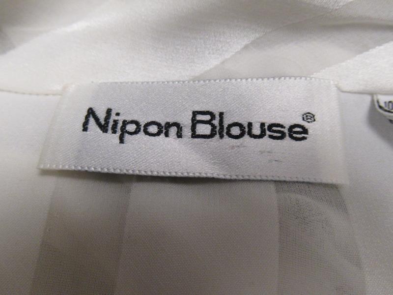 Vintage Nipon Blouse Women's Long Sleeve Top Size 6 White Chiffon Striped