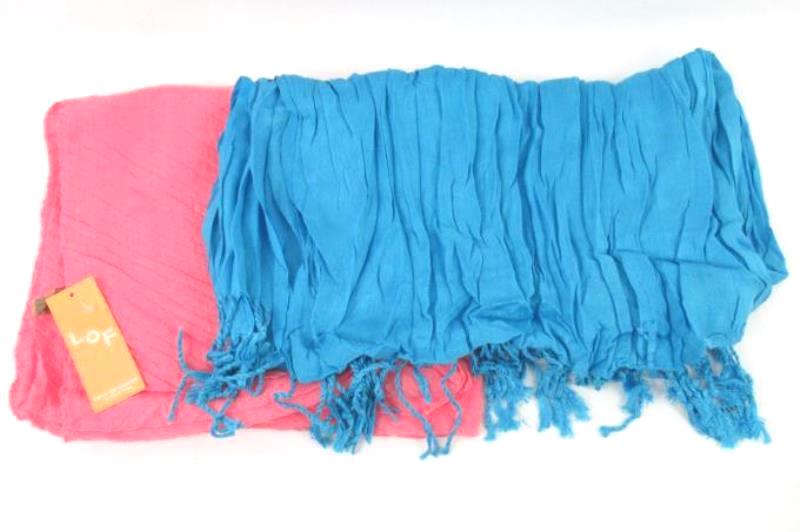 Lot of 2 Scarfs Wraps Love Of Fashion Shawls Pink Teal Fringe Ends