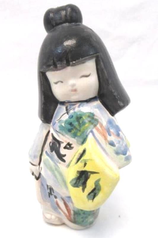 Vintage Piggy Bank Hand Painted Japanese Girl No Stopper Ceramic