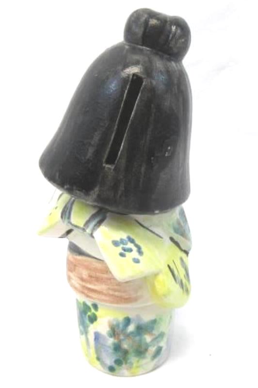 Vintage Piggy Bank Hand Painted Japanese Girl No Stopper Ceramic