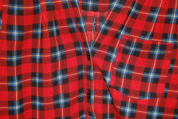 Fun 2 Fun Plaid Top Junior's Size Medium Red Blue 2 Buttons Pocket