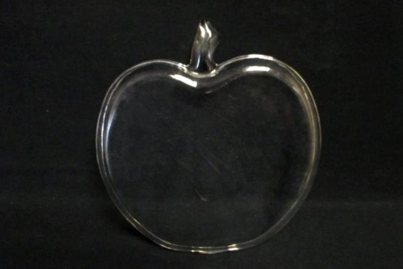 Lot of 2 Clear Glass Apple Shaped Plates Saucers Dinner Plate Stem