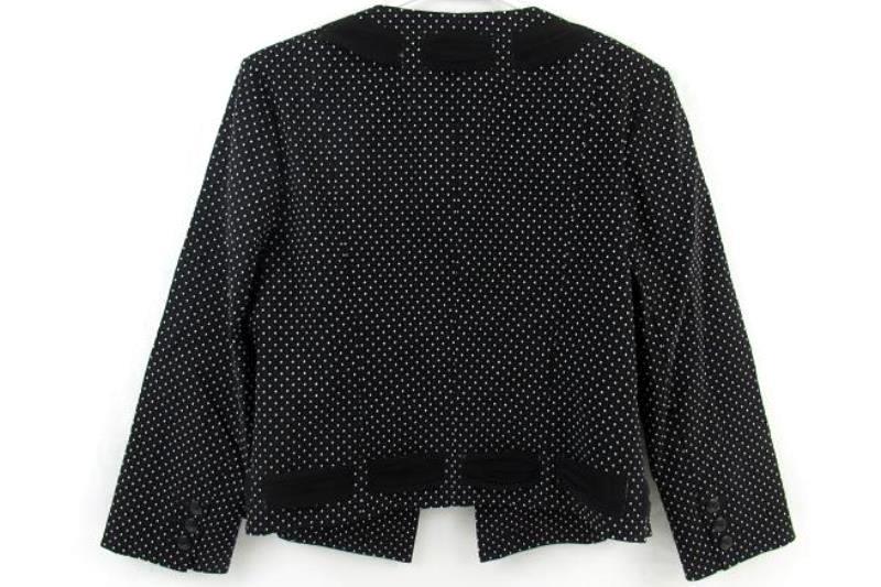 Cabi Open Front Dot Jacket Women's Size 10 Black White Woven Chiffon Trim 5156