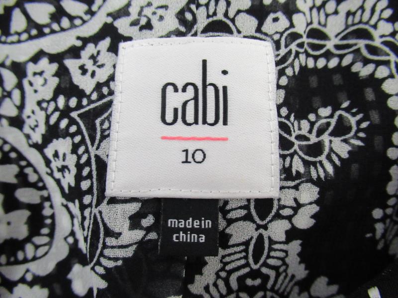 Cabi Open Front Dot Jacket Women's Size 10 Black White Woven Chiffon Trim 5156
