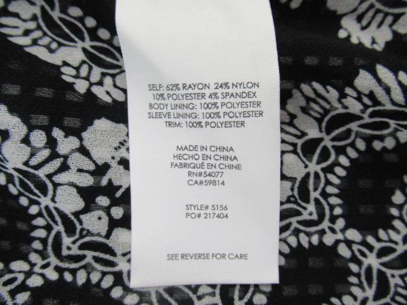 Cabi Open Front Dot Jacket Women's Size 10 Black White Woven Chiffon Trim 5156