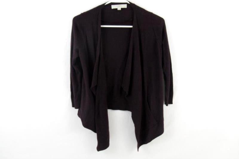 Ann Taylor Loft Open Front Waterfall Cardigan Women's Size SP Petite Dark Plum