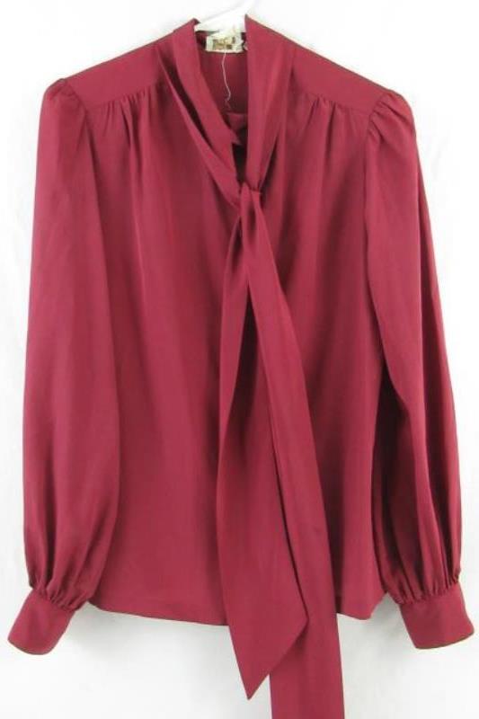 Vintage Amanda Button Front Blouse Women's Size 5/6 Tie Neck Accent Long Sleeve