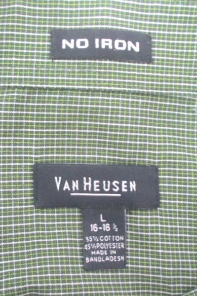 Van Heusen No Iron Men's Green Plaid Button Up Long Sleeve Shirt Size 16/16.5