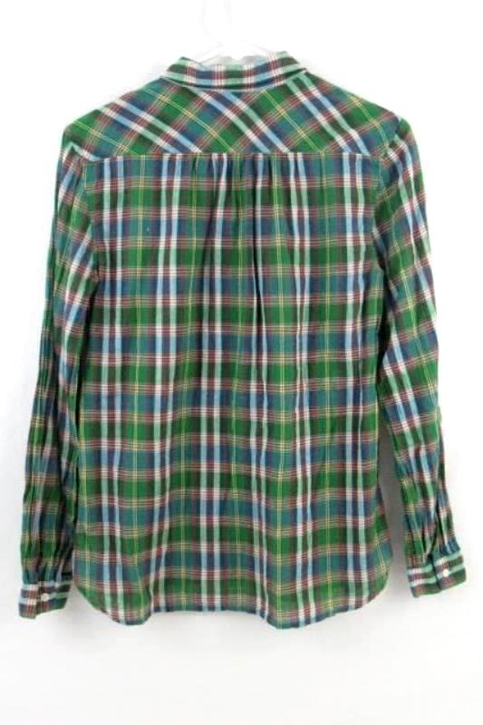 J.Crew Plaid Long Sleeve Top Women's Size 4 Green Plaid 3 Button Collared