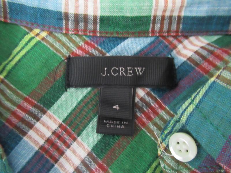 J.Crew Plaid Long Sleeve Top Women's Size 4 Green Plaid 3 Button Collared