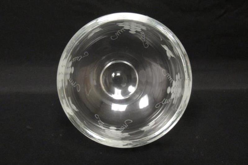 Peter Leek Heavy Handcrafted Footed Crystal Bowl Etched Grape Design Sweden