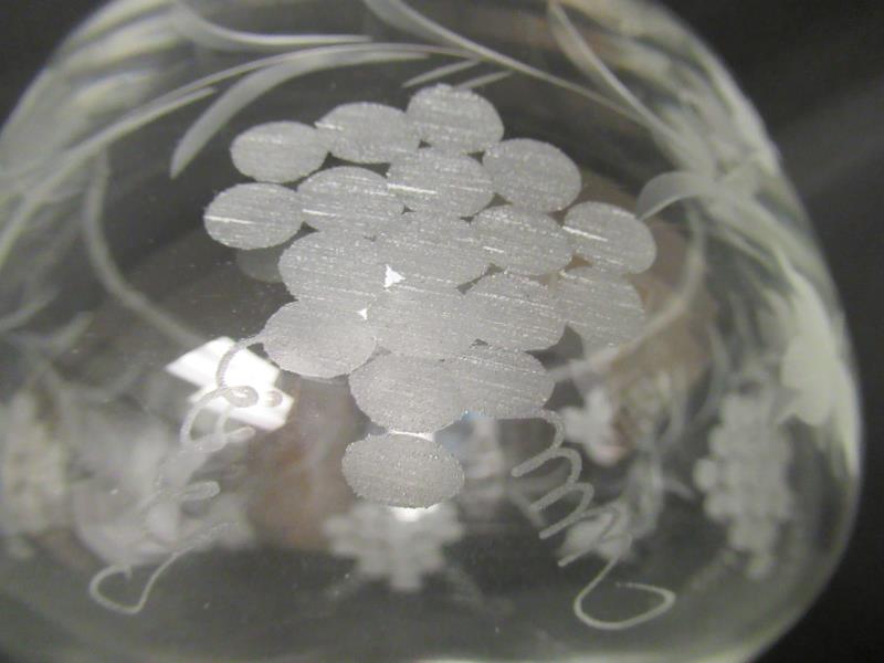 Peter Leek Heavy Handcrafted Footed Crystal Bowl Etched Grape Design Sweden