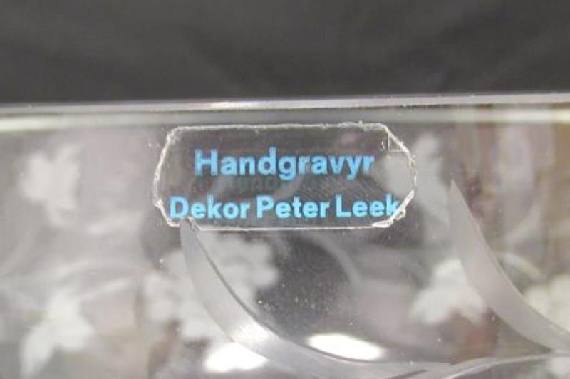 Peter Leek Heavy Handcrafted Footed Crystal Bowl Etched Grape Design Sweden