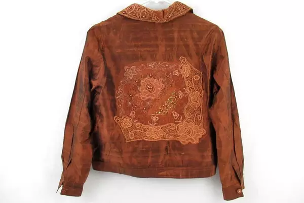 Coldwater Creek Sateen Button Front Jacket Women's Sz S Rust Embroidered Beaded