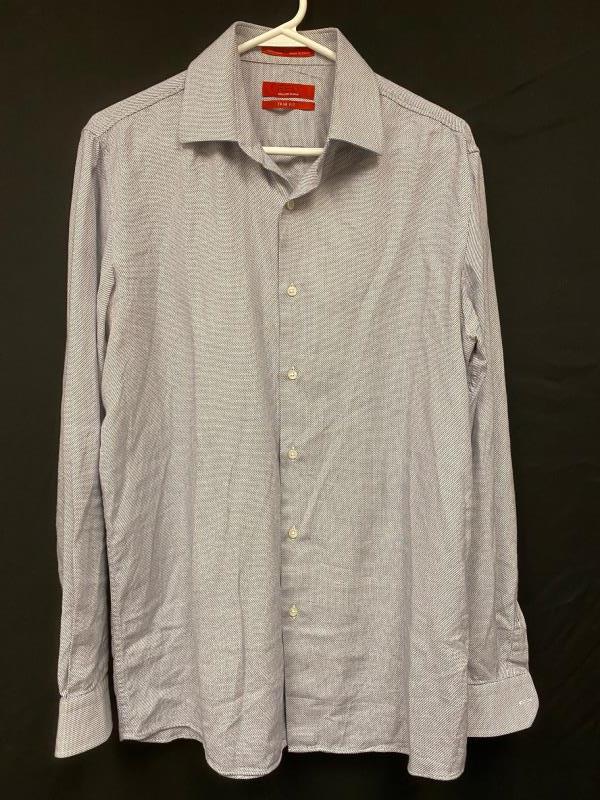 Saks Fifth Ave Red Label Trim Fit Button Up Shirt Men's Size 16 34/35 Blue White