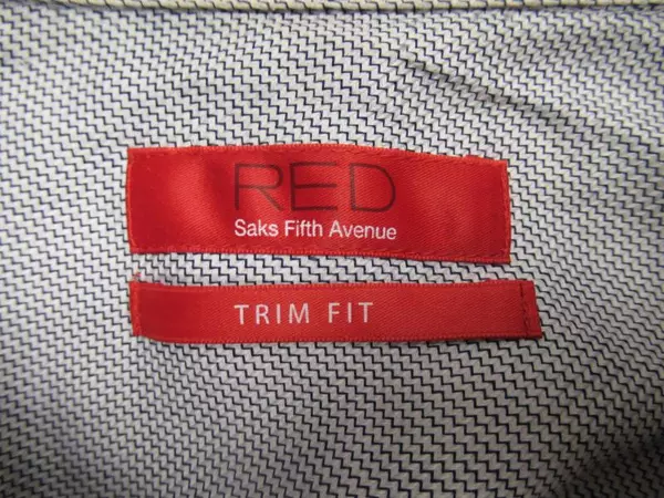 Saks Fifth Ave Red Label Trim Fit Button Up Shirt Men's Size 16 34/35 Blue White