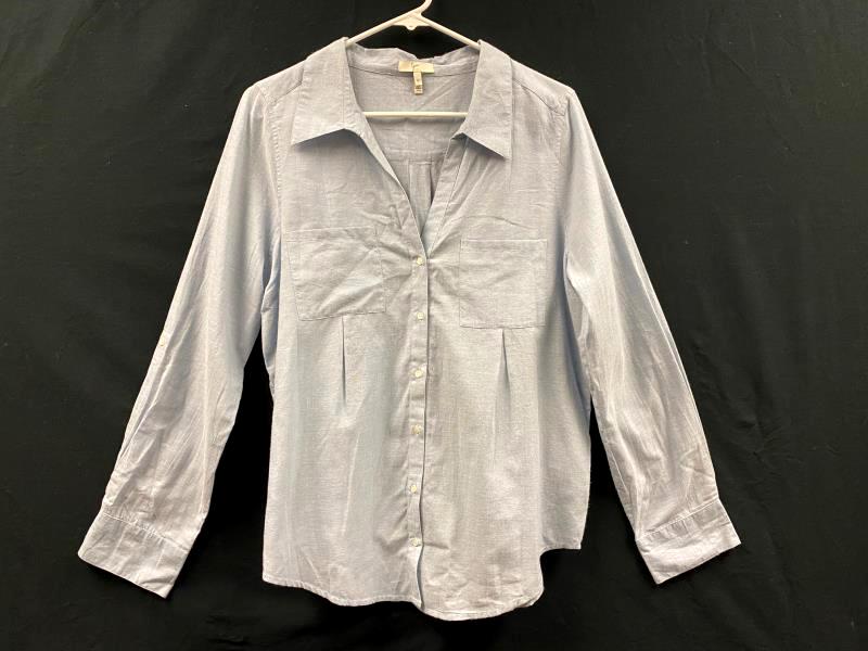 Joie Denim Style Button Up Top Women's Size Medium Blue Collared Long Sleeve